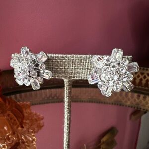 Stunning 1950’s Coro Movie Magic Art Deco Crystal Flower Earrings